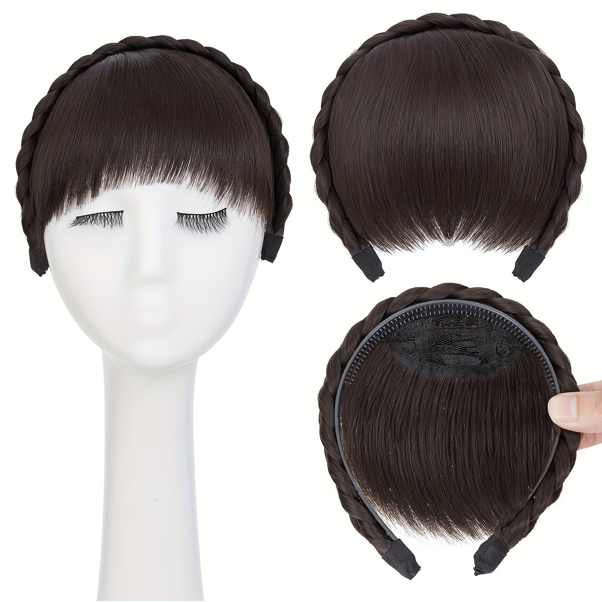 High-Top Hair Accessory 1pc Multi-Color Available Women's Synthetic Clip-In Bangs, Braid Design - Versatile Bangs Piece Suitable for All Hairstyles, Wearable for Daily And Date Outings Halloween