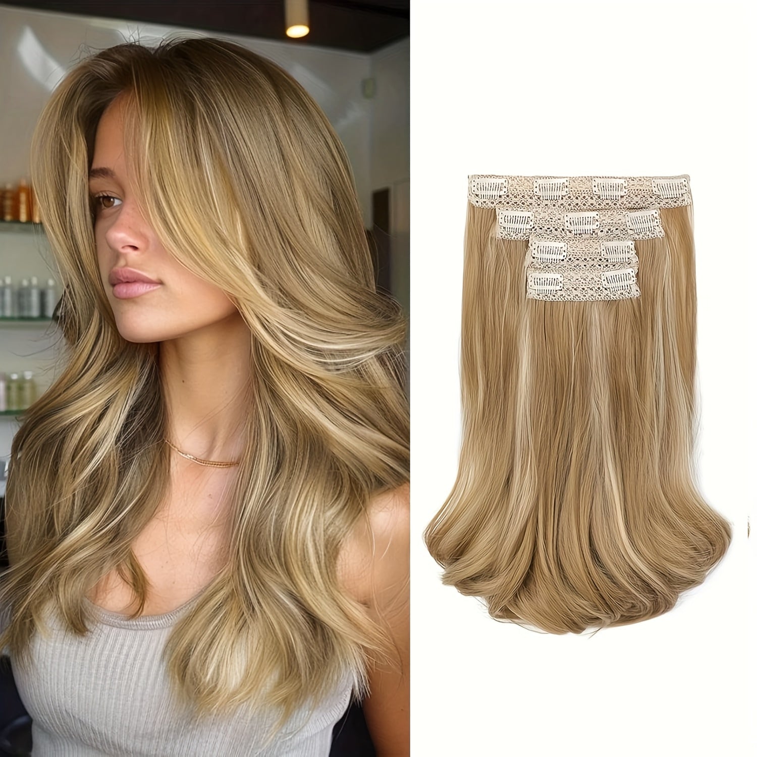 [Wavy Hair Extensions] 4pcs NAYOO Clip-In Short Beach Wavy Hair Extensions | Invisible Lace Weft, Natural Soft Hairpieces for Women, 14" Heat-Resistant Synthetic Hair, Easy Apply & Style for Everyday & Special Occasions
