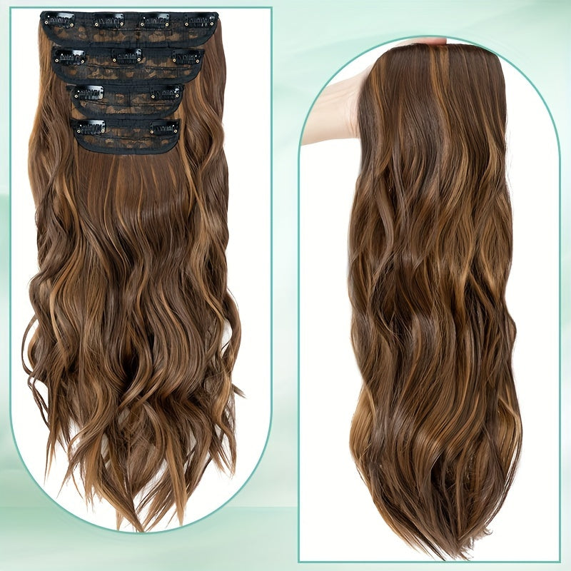 Balayage 55.88 cm Clip In Hair Extensions 4pcs Long Wavy Thick Highlighted Clip In Hairpieces Curly Synthetic Full Head Hair Extension for Women Daily Use Brown Bleach Blonde Black Christmas And Halloween Gift