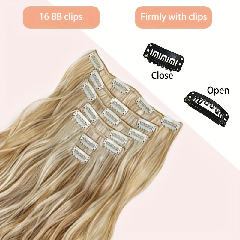 Elegant Mixed Color Clip-In Hair Extension for Women - 16 Clips, Long Wavy Curly Synthetic Hairpiece for Volume Boost & Styling