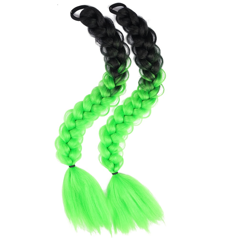 2pcs Women'S Ponytail Hair Extensions, Synthetic Clip-In Braids, Straight Hair Style Basics, with Elastic Band, for Daily Wear, Hair Volume Enhancer