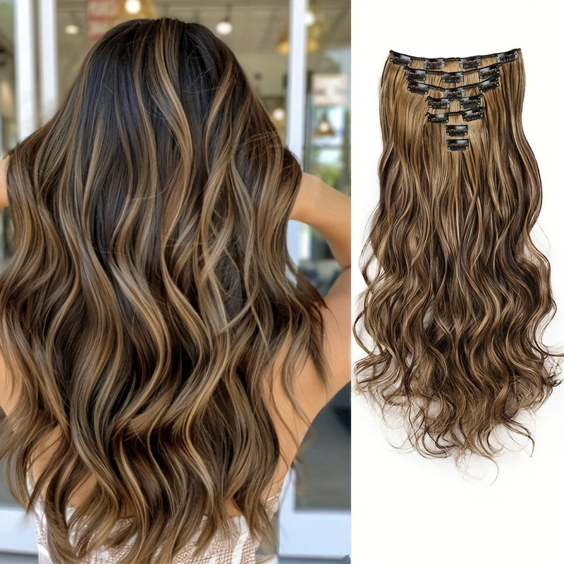 Elegant Mixed Color Clip-In Hair Extension for Women - 16 Clips, Long Wavy Curly Synthetic Hairpiece for Volume Boost & Styling