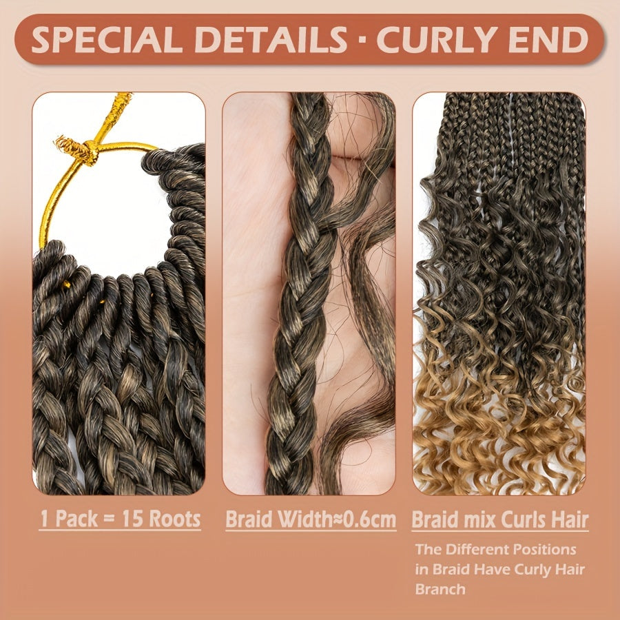 3pcs Handmade Pre-Looped Box Braids, Goddess Soft Thick Curly Synthetic Hair Extensions, 35.56 cm Afro Ombre Boho Crochet Braid, Knotless Jumbo Twist Braiding Hairpiece, for Women, Festival, Christmas, Party, Daily Use