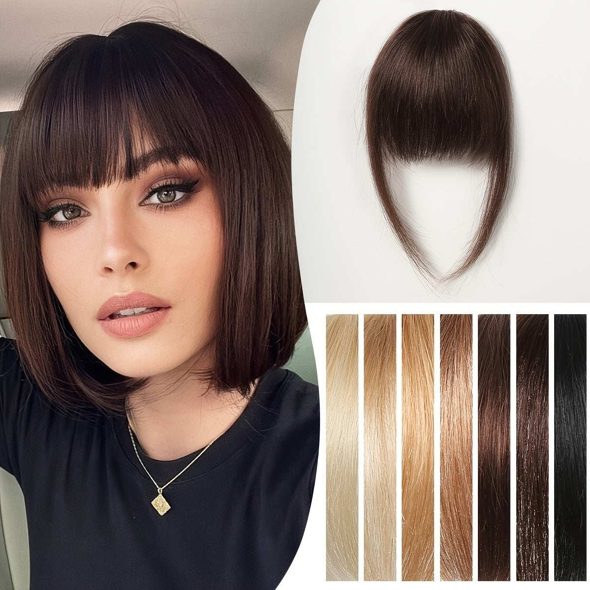100% Human Bangs Hair Clip in Bangs Real Human Hair Wispy Bangs Hair Length 10.16 cm Net Weight 9 grams Hairpieces for Women Clip on Air Bangs Flat Neat Bangs Hair Extension for Daily Wear Natural Soft