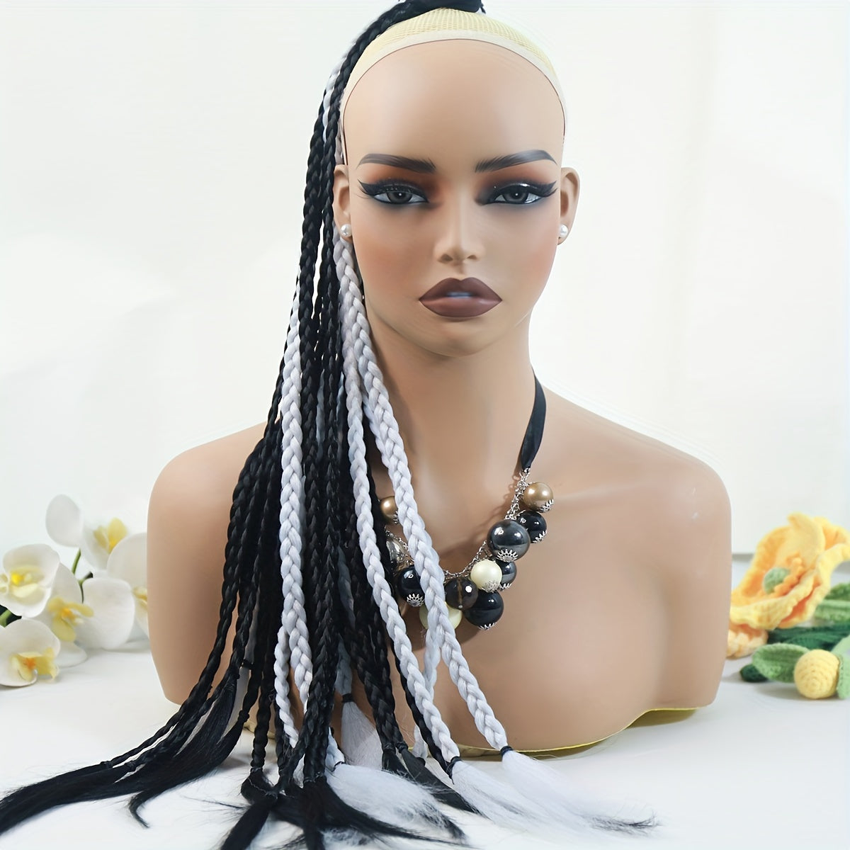 Y2K-Inspired Colorful Braided Hair Extensions with Elastic Bands - 24" Synthetic Ponytail for Women, Perfect for Street Dance & Music Festivals