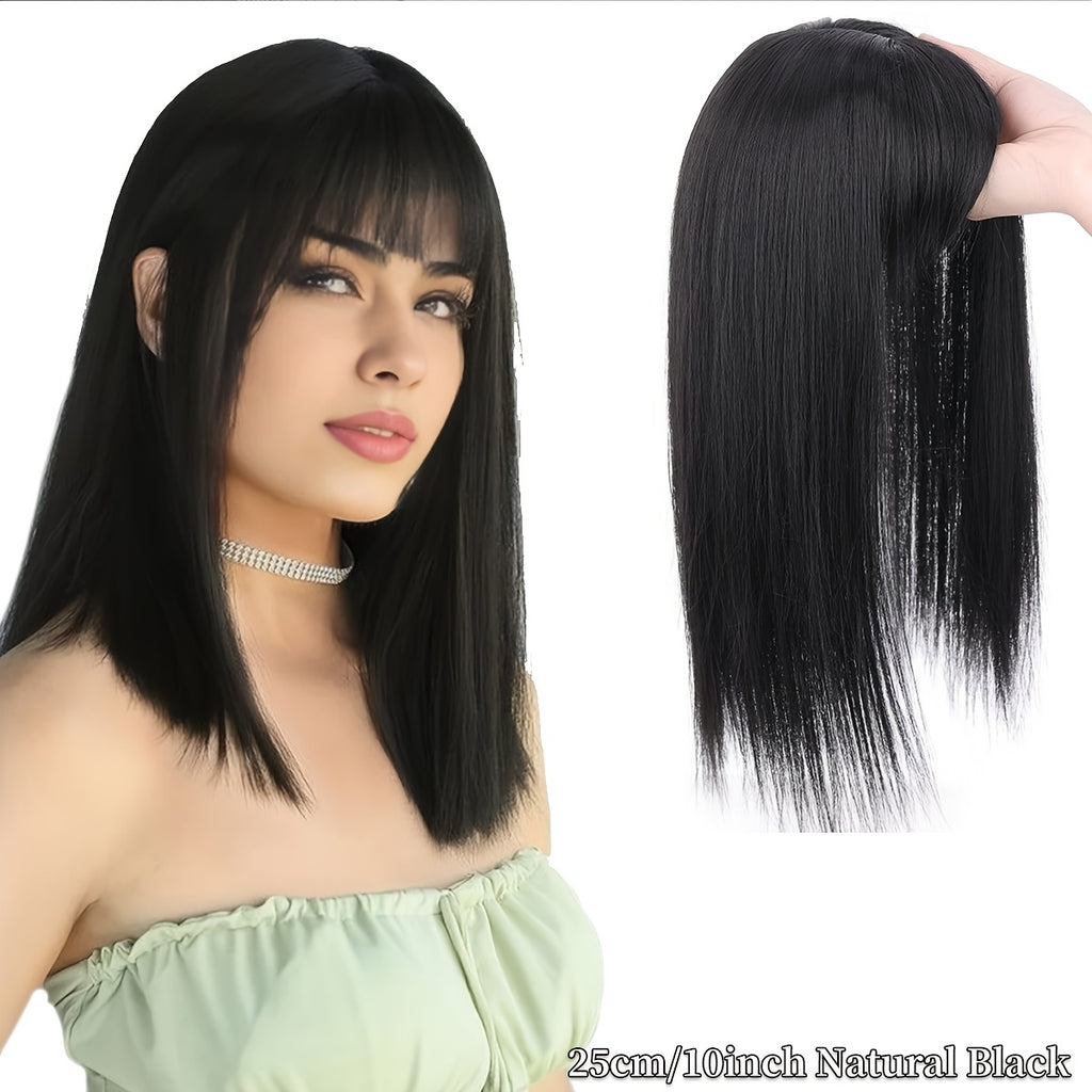 Seamless 3D Clip-In Bangs - Natural Look Straight Synthetic Hair Pieces for Women, Invisible White Hair Cover, Hair Clips