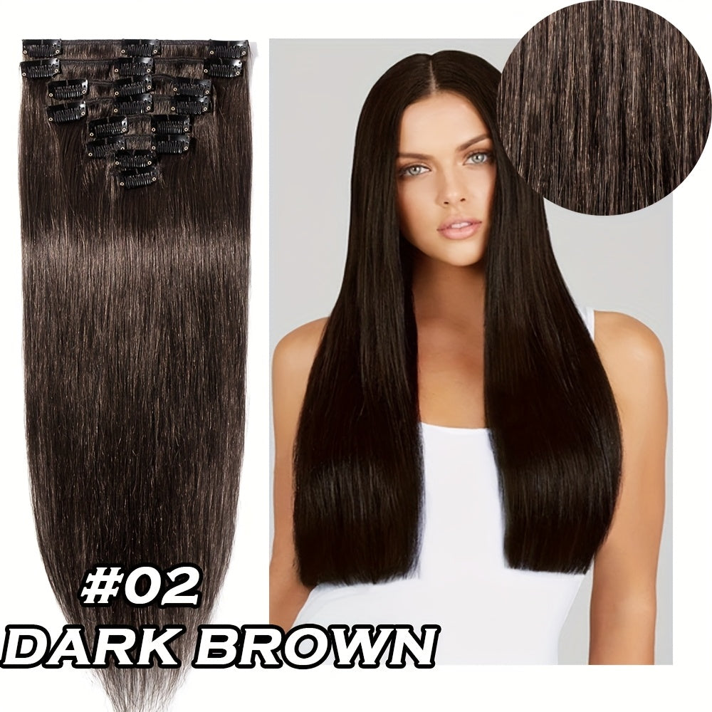 Straight Clip In Hair Extensions 100% Real Human Hair, 8pcs 18 Clips 16-24 Inch Invisible Natural Soft Real Human Hair Extensions Clip Ins, Use For Wedding, Party, Birthday, Cosplay, Can Dye, Wash, Curl To Add Volumn.