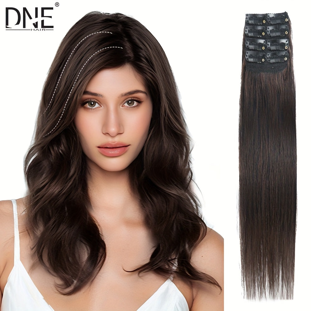 4pcs with 8 Clips Straight Clip In Hair Extensions 100% Real Human Hair Light Brown 12-18 Inch Double Weft Invisiable Clip Hair Extensions Remy Natural Human Hair for Women Girl Daily Full Head Use