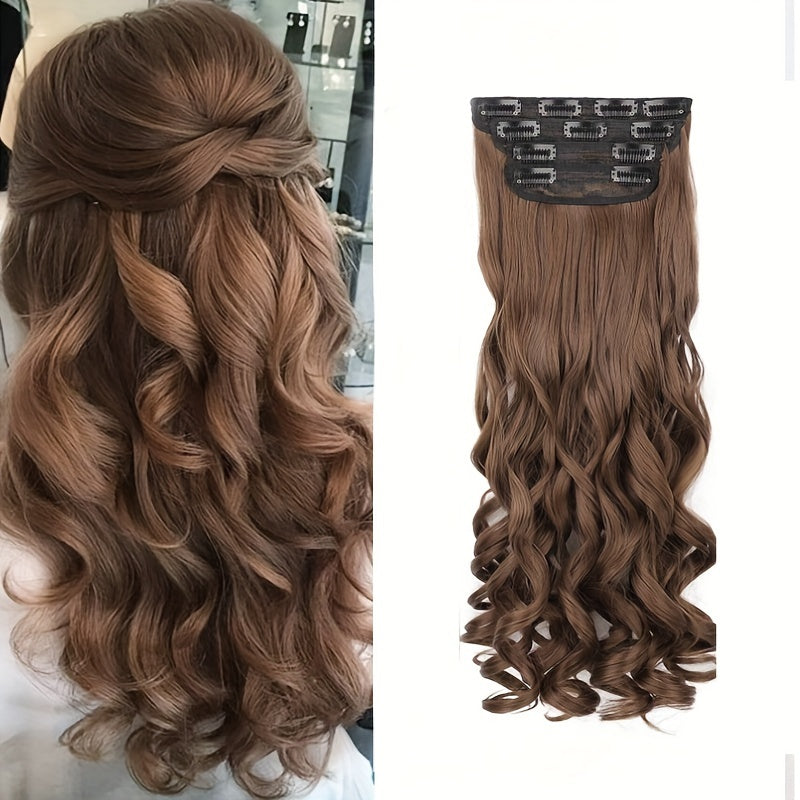 20-Inch Clip-In Hair Extensions for Women - 4pcs Set, Long Bouncy Curly Synthetic Hairpieces, Heat Resistant, Hair Clip Extensions