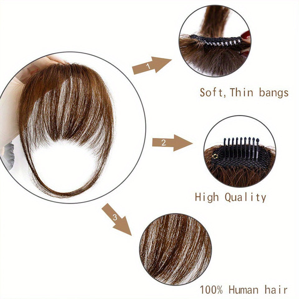 Fringe Air Bangs 1 with Sideburns+1 Messy Hair Bun, Hair Clip In Hair Extensions- All- Handmade Textile Process Heat Resistant Hairpieces for Women/ Girls, Upgrade Your Look Instantly