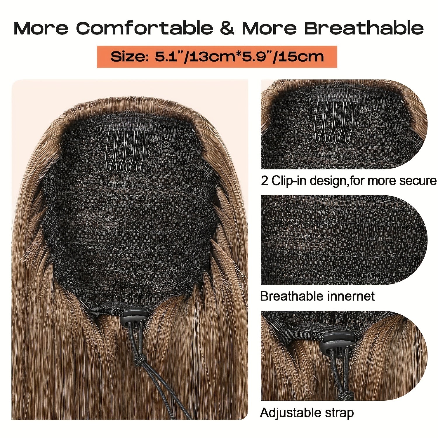 30.48cm Straight Multi-Layered Lightweight Fluffy Ponytail Extension - Tangle-Resistant, Smooth Soft Synthetic Hairpiece for Women, High-Temperature Fiber, Perfect for Short Hair, Hair Extension|Straight Hair Extension|Smooth Texture