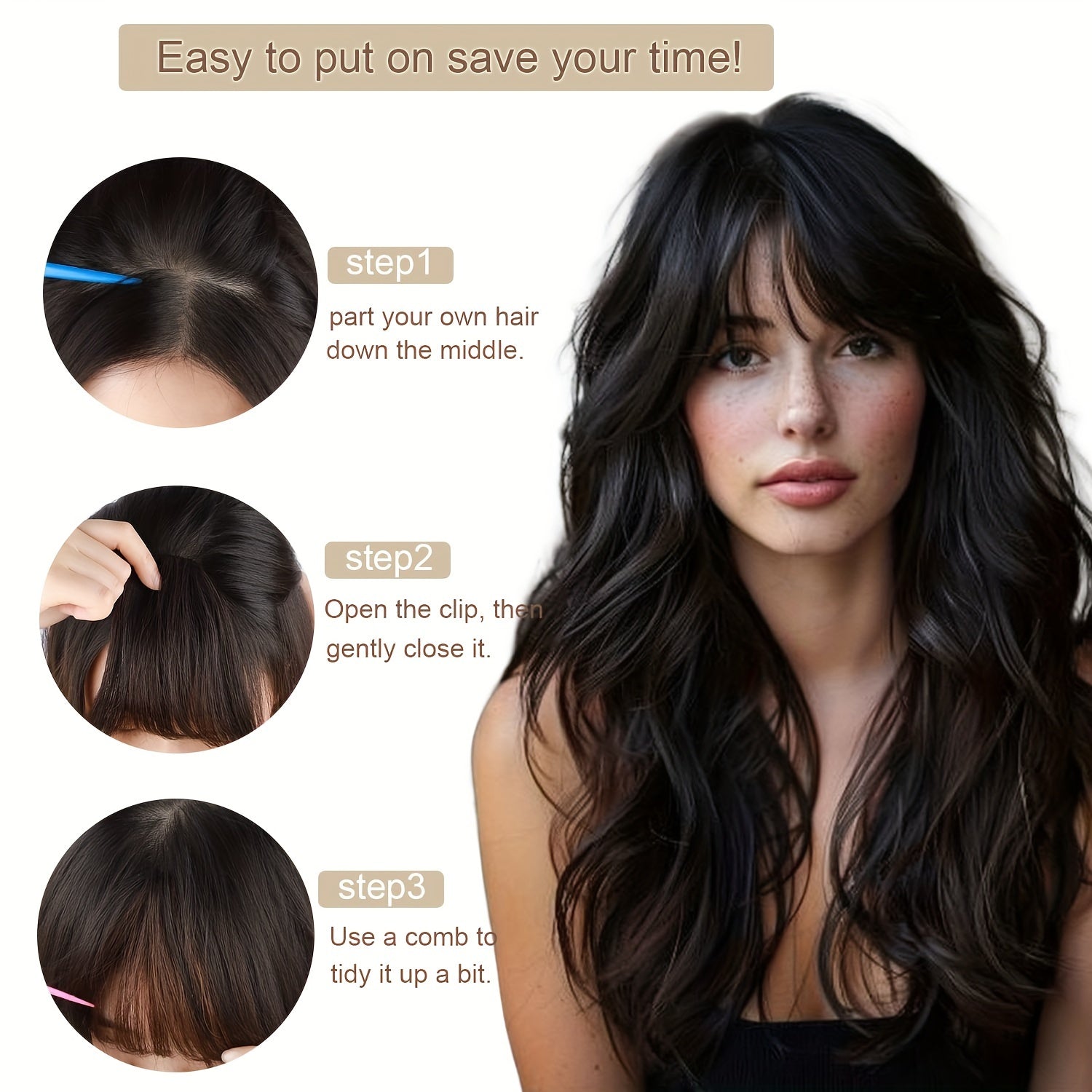 100% Real Hair Clip Style Bangs with Storage Box, Thin Bangs Clip Style Air Bangs, Sideburns and Fine Bangs Hair Extension Suitable for Women's Daily Use Hair Accessories