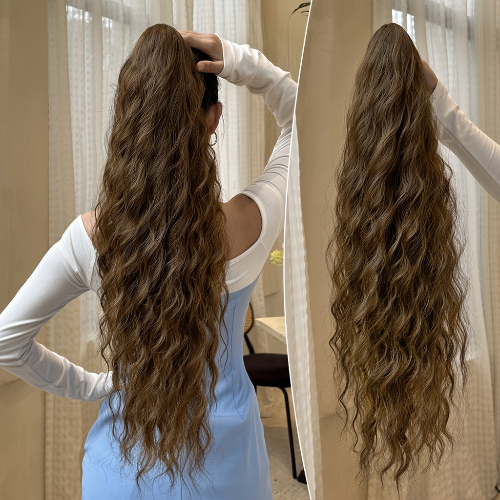 Claw shaped ponytail extension dark brown 71.12 cm water wave heat-resistant fiber synthetic ponytail wig, suitable for short hair accessories for Women's daily use