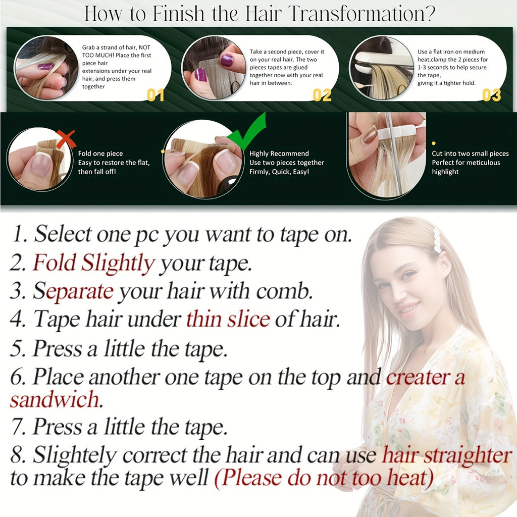 BENEHAIR Tape In Hair Extensions Human Hair 100% Remy Human Hair Extensions Silky Straight For Fashion Women 10 Pcs/Package Dark Brown Black 20G-25G