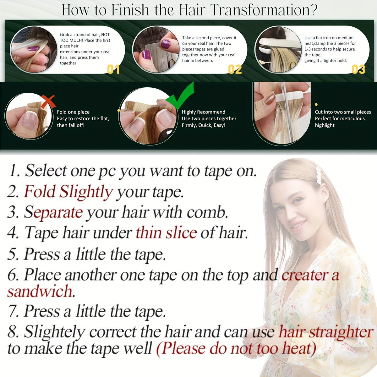 BENEHAIR Tape In Hair Extensions Human Hair 100% Remy Human Hair Extensions Silky Straight For Fashion Women 10 Pcs/Package Dark Brown Black 20G-25G