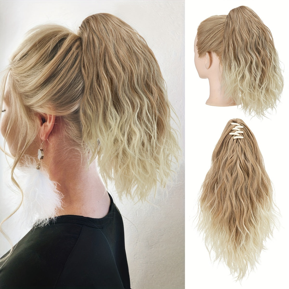 14inch Curly Wavy Fluffy Synthetic Ponytail Hairpieces - Add Volume, Style, and Elegance to Your Hair with Easy Clip-In Design - Perfect for Caucasian Women Seeking a Long, Luscious Look