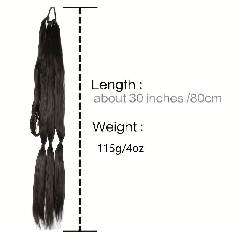 Extend the ends of the braided ponytail hairstyle. Suitable for all four seasons. Long straight hair wrapped ponytail wig. Natural and soft artificial hair strands. Suitable for ladies' daily wear.