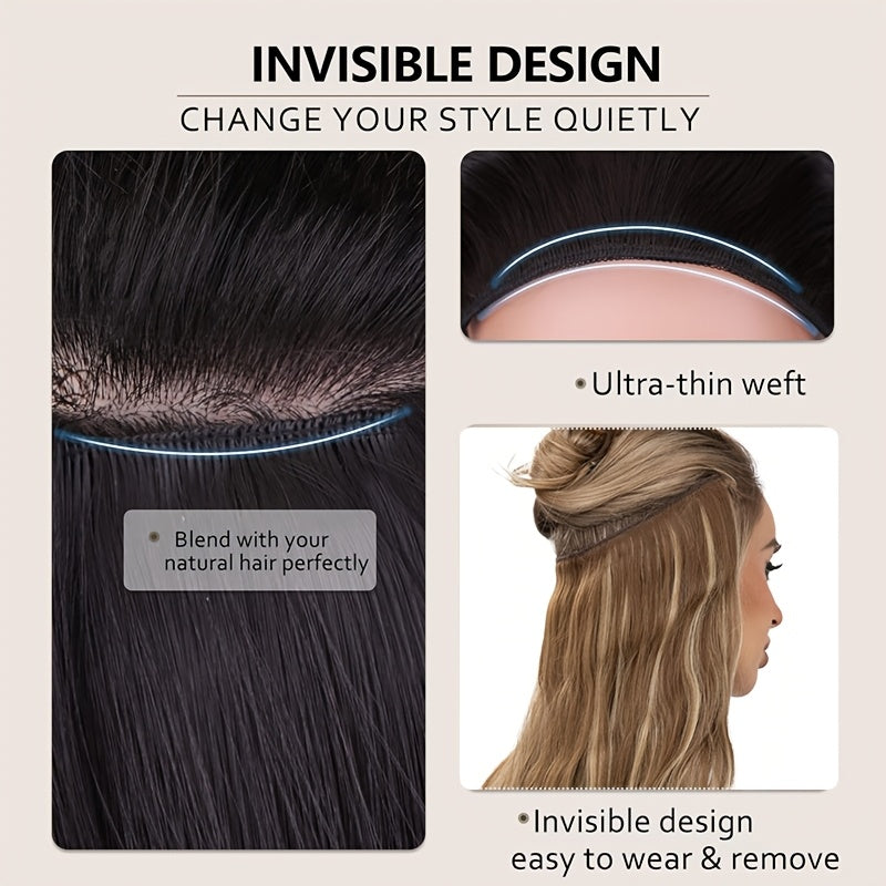 4 Clips Adjustable Size Invisible Wire Hair Extensions With Transparent Wire Synthetic Hair Piece Long Wavy Secret Headband Hairpieces For Women Daily Wear And Halloween Party