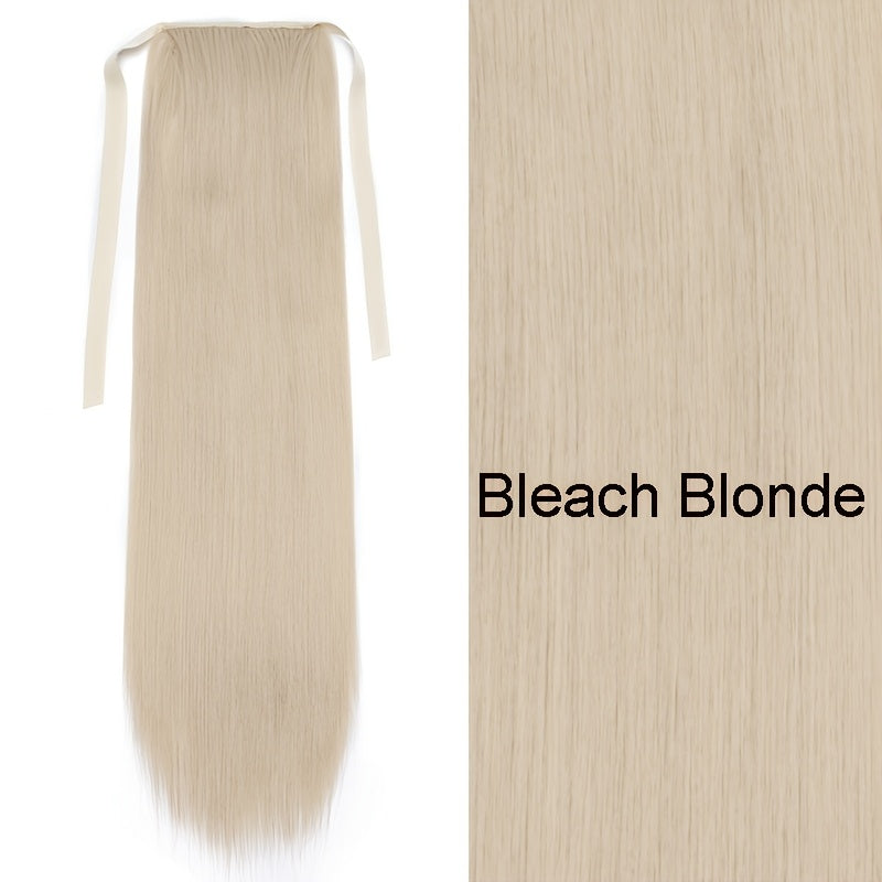 Long Soft Tie Up Ponytail Straight Hair Piece Clip In Hair Extensions 22inch/55cm Wrap Around Binding Pony Tail Hairpiece Drawstring Pony Tails for Women Party Festival Christmas Halloween Daily Use