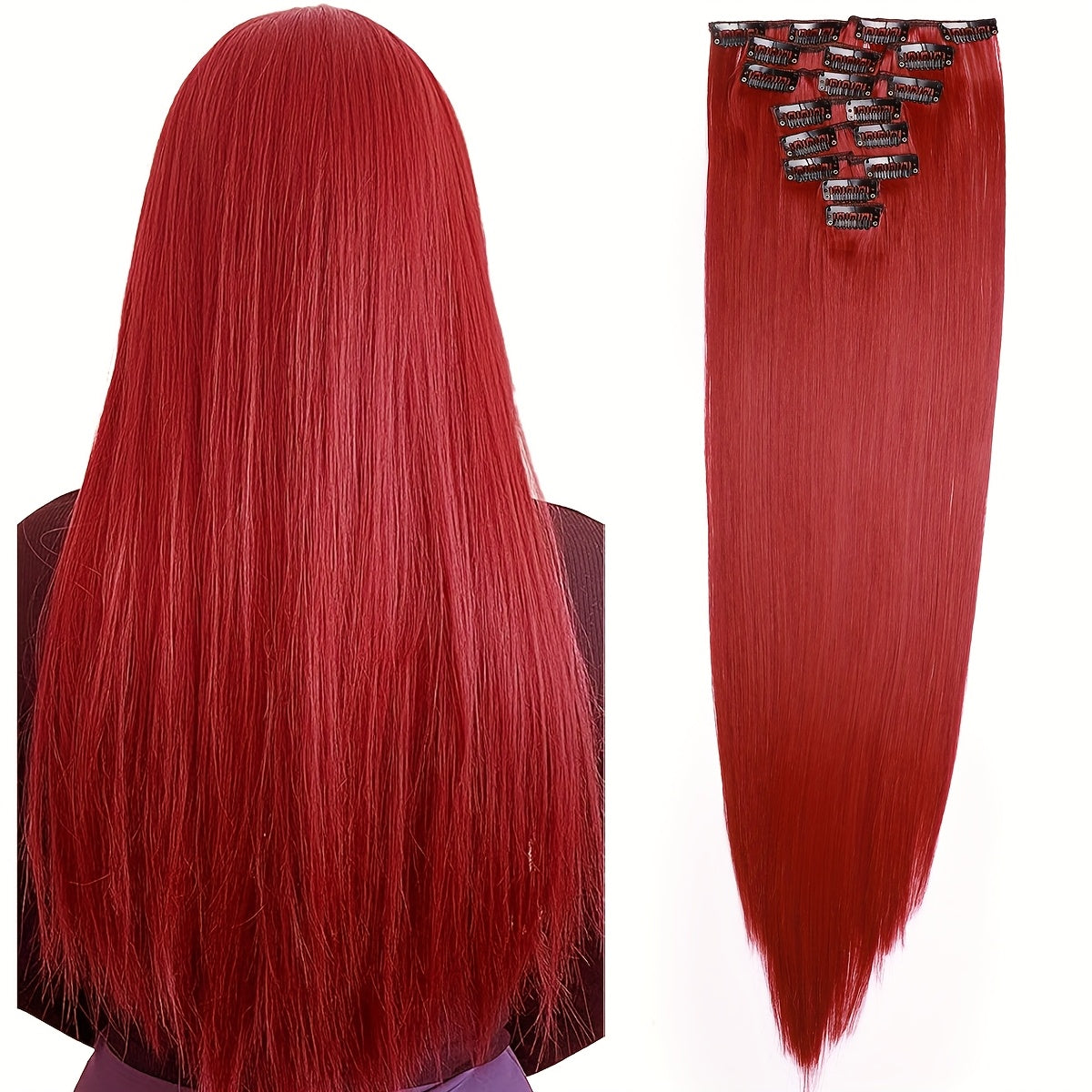 Benehair HAIR Hair Extensions Clip In 8pcs 18 Clips Synthetic Fiber Seamless 58.42cm Long Straight Full Head