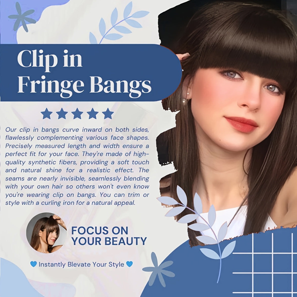 Synthetic Manga Air Bangs with BB Clip - Straight Hairpiece for Women, Easy Clip-In Temporary Hairstyle for All Occasions, Kawaii Hair Clips, Quick Hair Transformation, Sleek Hair Accessory, Secure Attachment, Daily Wear Accessory