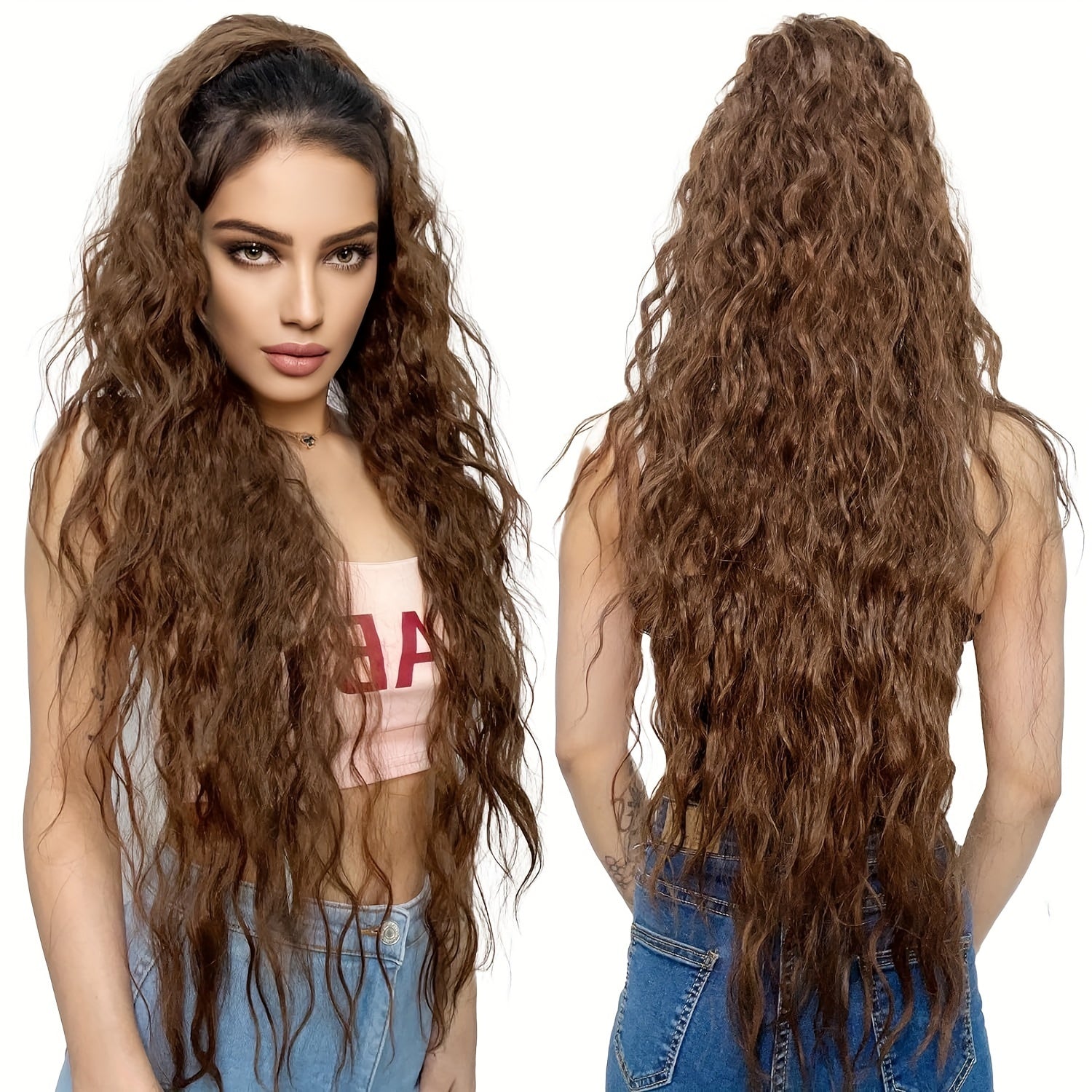 Ponytail Extension, 34" Long Wavy Drawstring Ponytail Extensions, Softer Lighter Synthetic Clip In Hair Extensions Hairpiece For Women Halloween Christmas
