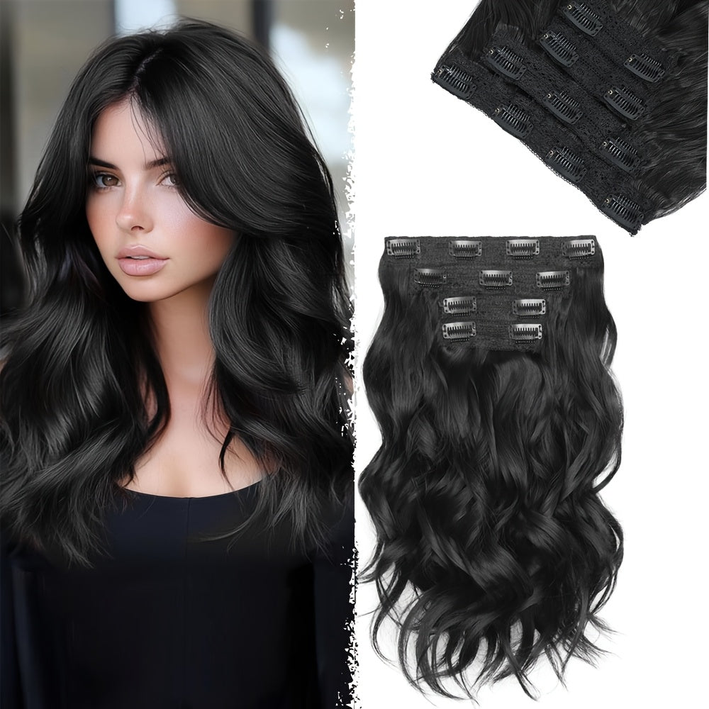 4pcs Daphine Clip In Hair Extensions for Women - Short Curly Wave with Invisible Lace Weft, Natural Soft Synthetic Hairpieces for Daily & Party Use, All Ethnicities