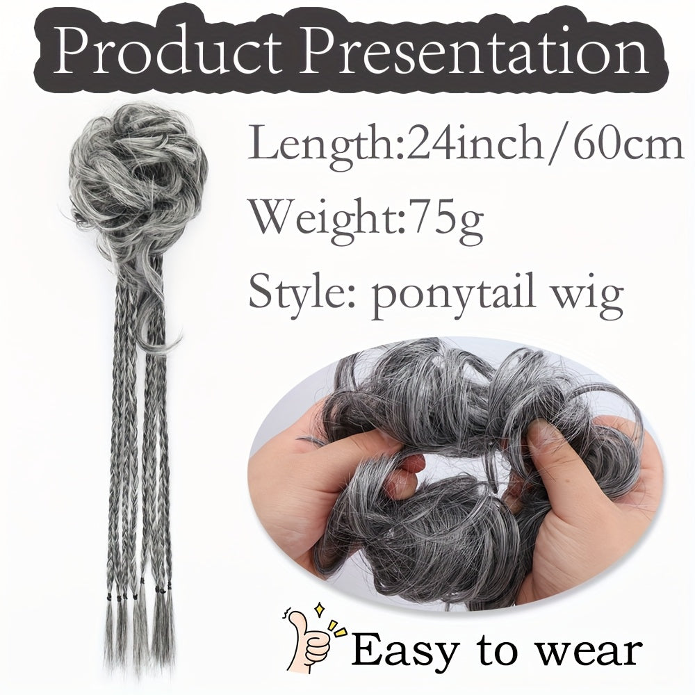 Women'S Silvery Gray Long Braid Ponytail Extension - High Temperature Fiber, Natural Look, Easy Attach, Everyday Synthetic Hairpiece for Women, Ponytail Extensio