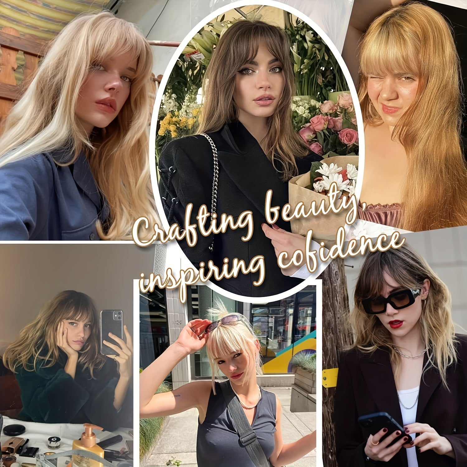 Elegant Clip-In Bangs for Women, 360° Coverage Blonde Hair Extensions with Dark Roots, French Style Straight Hair Bangs for Daily Wear, Hairpieces