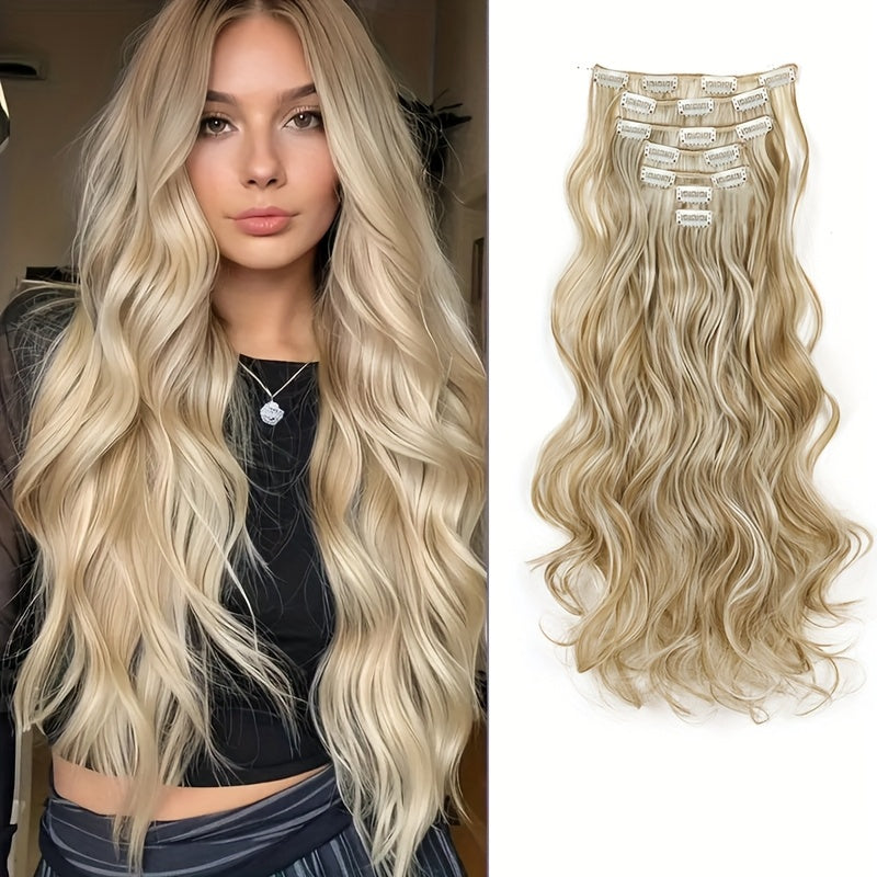 Elegant Mixed Color Clip-In Hair Extension for Women - 16 Clips, Long Wavy Curly Synthetic Hairpiece for Volume Boost & Styling