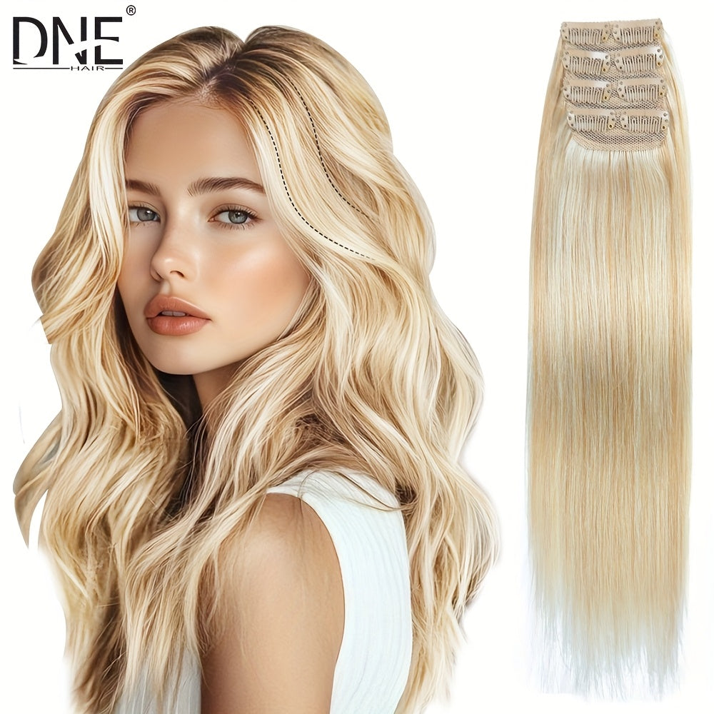 4pcs with 8 Clips Straight Clip In Hair Extensions 100% Real Human Hair Light Brown 12-18 Inch Double Weft Invisiable Clip Hair Extensions Remy Natural Human Hair for Women Girl Daily Full Head Use
