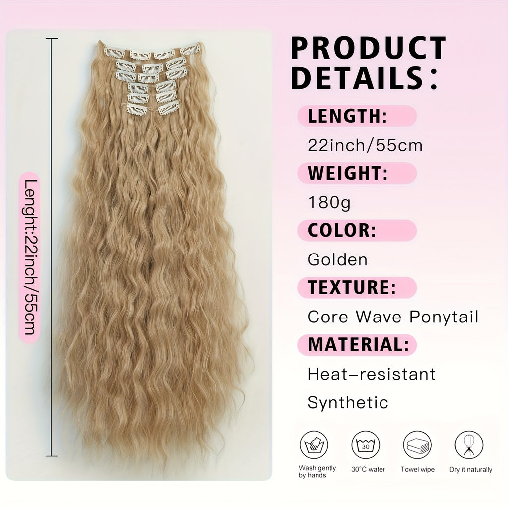 6pcs/set Wavy Long Hair Clip-in Extensions, Synthetic, Basic Style, Women's, Elegant Hair Accessories for Daily Use