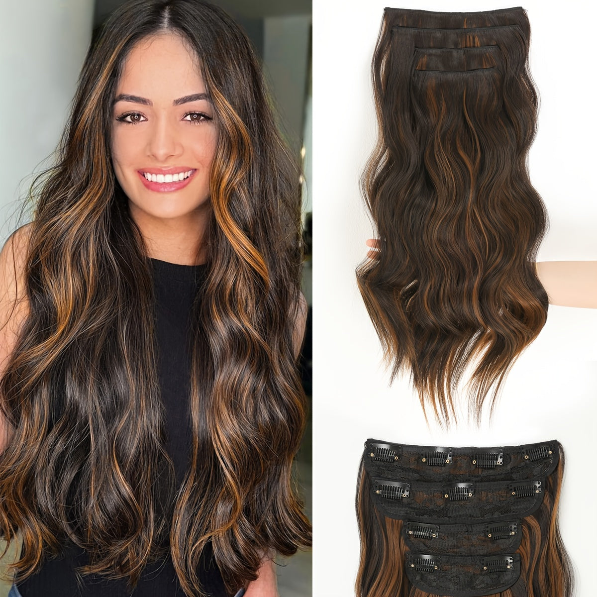 YUSULAXI Body Wave Heat Resistant High Temperature Fiber Hair Extension, 22 Inch Long, Ombre Color, for Women