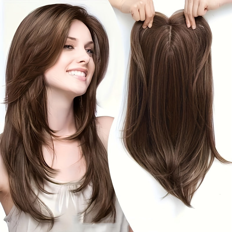 45.72cm Women'S Deep Wave Synthetic Hair Topper - Natural Look for Volume & Length, Easy-to-Style Hairpiece for Bald Spots, Adds Volume & Length, Perfect for Everyday Styling, Hair Volume Enhancer, Natural Look Hairpiece, Secure Fit Hairpiece