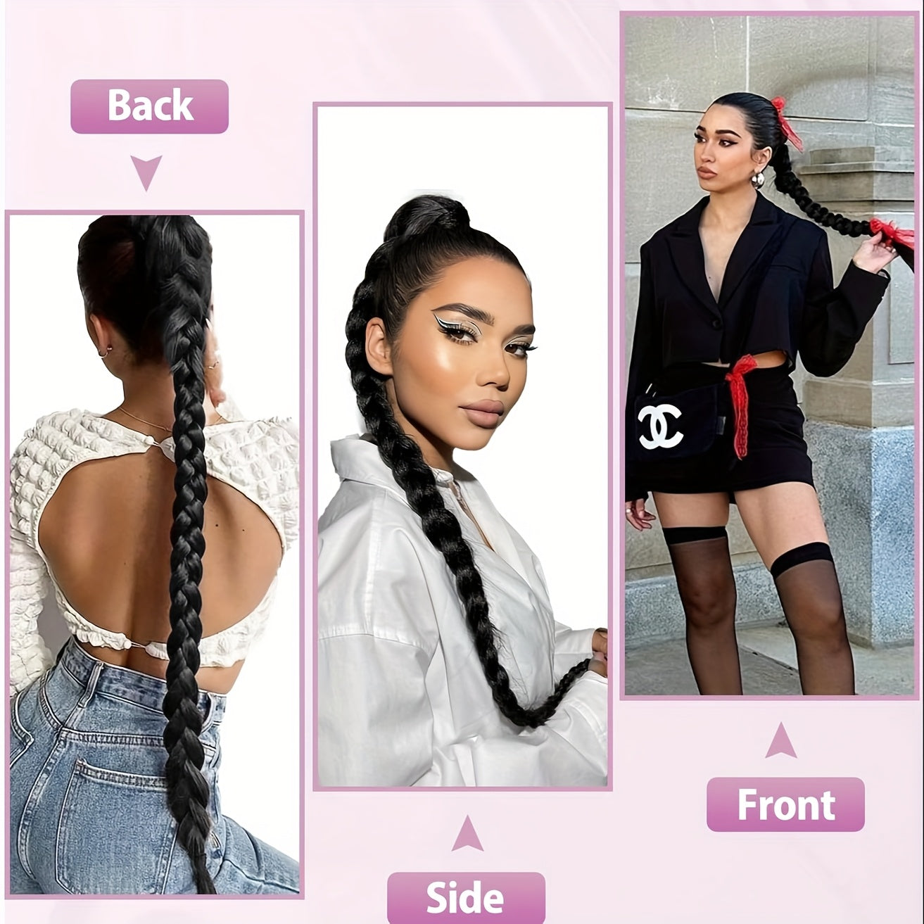 Extend the ends of the braided ponytail hairstyle. Suitable for all four seasons. Long straight hair wrapped ponytail wig. Natural and soft artificial hair strands. Suitable for ladies' daily wear.