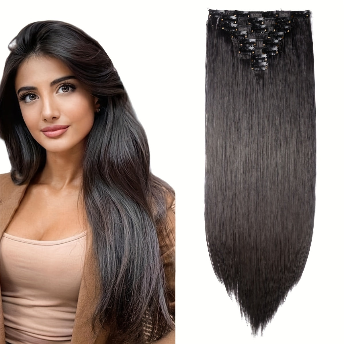 Benehair HAIR Hair Extensions Clip In 8pcs 18 Clips Synthetic Fiber Seamless 58.42cm Long Straight Full Head