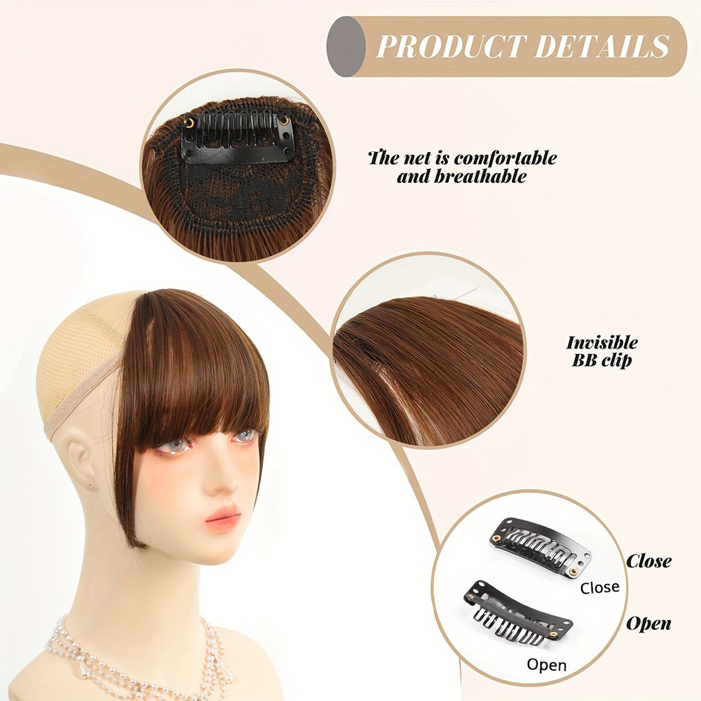 Style Flex, Chic 6-Inch Clip-In Bangs for Women - Straight Synthetic Hairpiece, Versatile Daily Wear