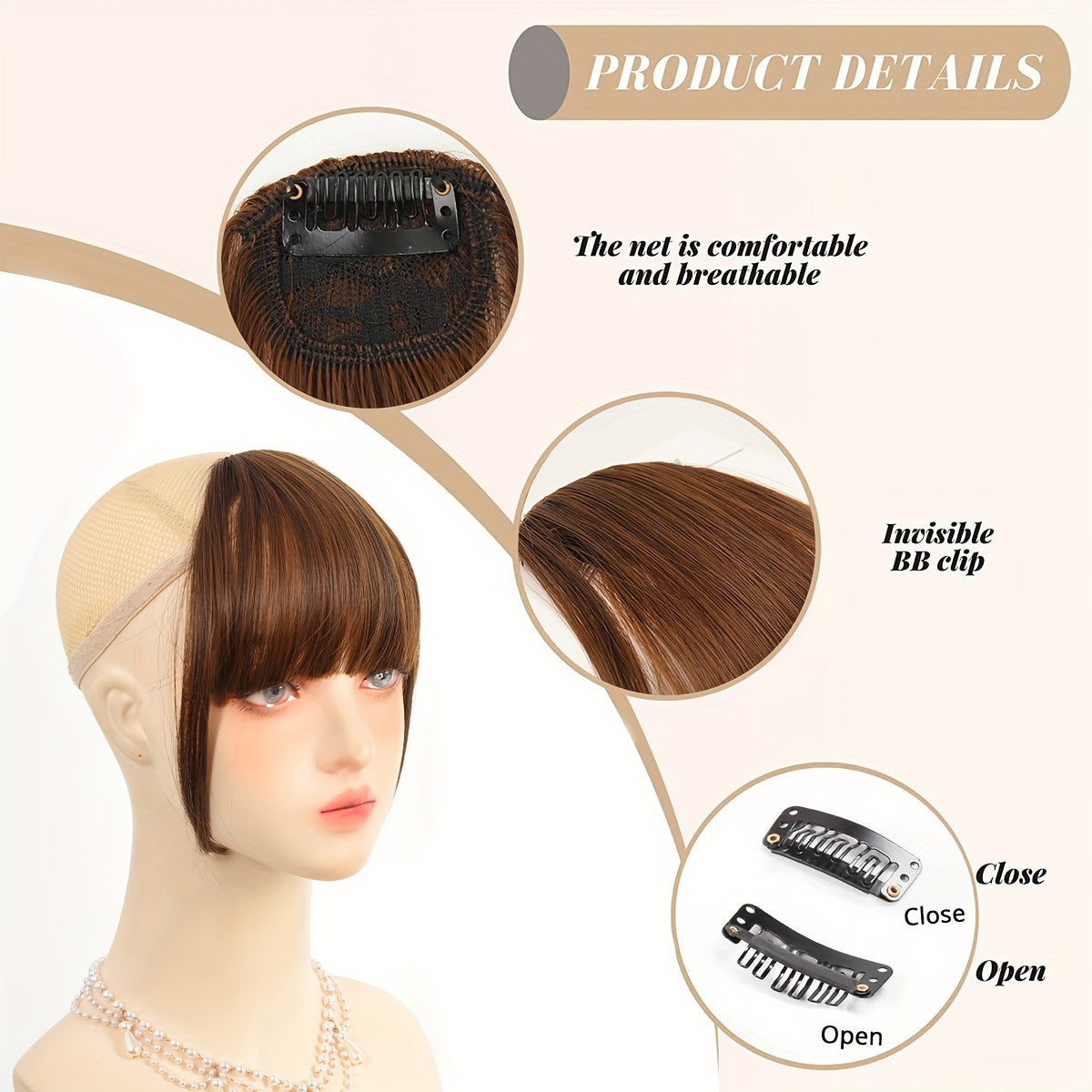 Style Flex, Chic 6-Inch Clip-In Bangs for Women - Straight Synthetic Hairpiece, Versatile Daily Wear