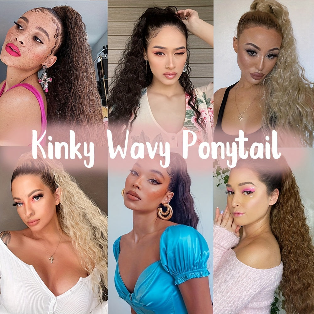 18inch/45cm Long Kinky Corn Wave Ponytail Hair Extension Synthetic Drawstring Afro Curly Wavy Pony Tail Wrap Around Pony Tails Clip In Hairpieces Layered Hairpiece Black Brown Blonde Highlight For Women Daily Party Halloween Christmas Use