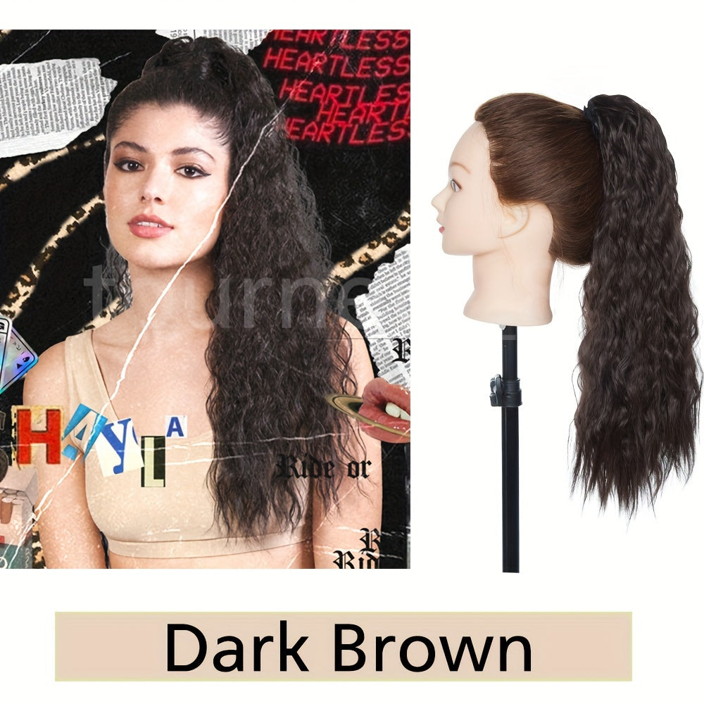 18inch/45cm Long Kinky Corn Wave Ponytail Hair Extension Synthetic Drawstring Afro Curly Wavy Pony Tail Wrap Around Pony Tails Clip In Hairpieces Layered Hairpiece Black Brown Blonde Highlight For Women Daily Party Halloween Christmas Use
