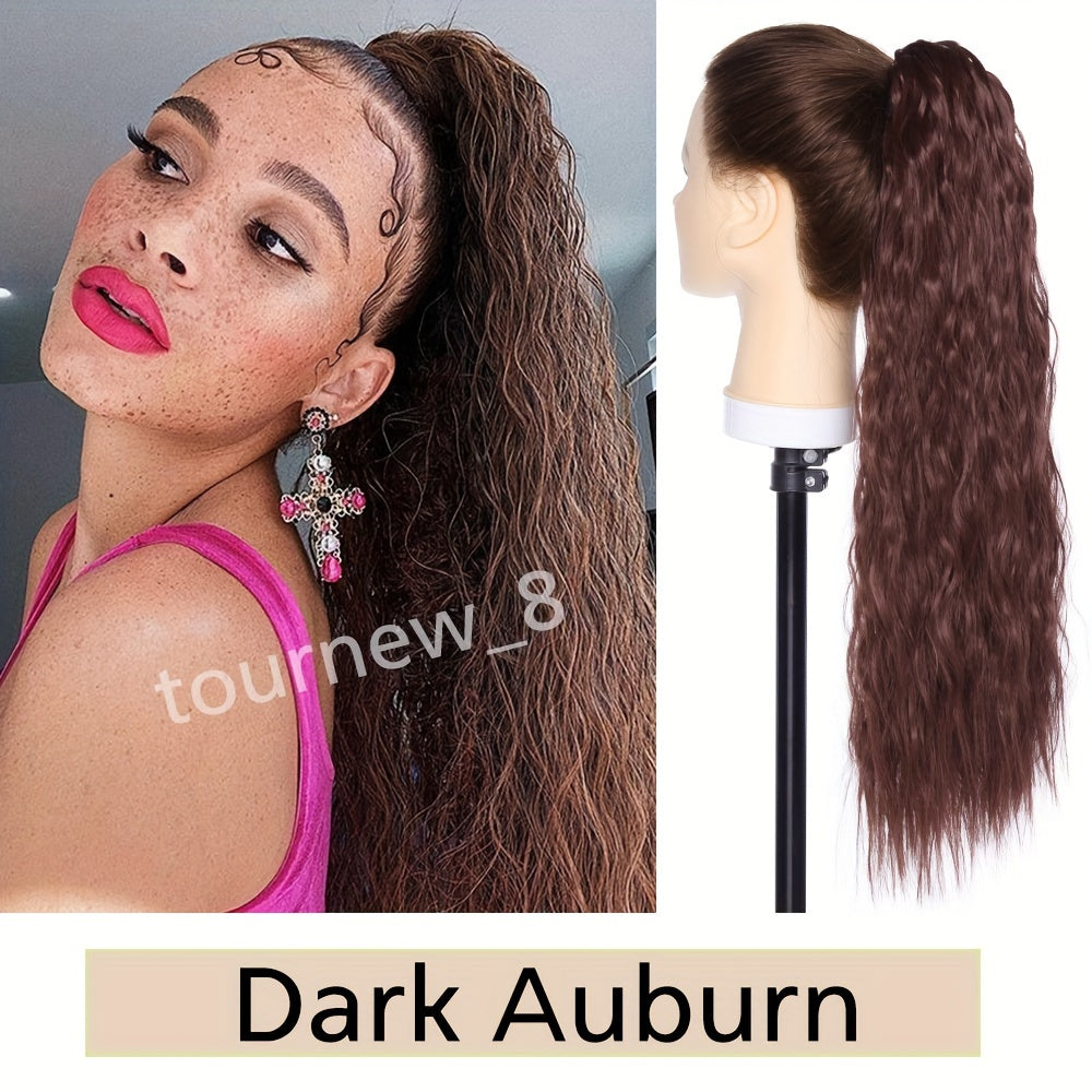 18inch/45cm Long Kinky Corn Wave Ponytail Hair Extension Synthetic Drawstring Afro Curly Wavy Pony Tail Wrap Around Pony Tails Clip In Hairpieces Layered Hairpiece Black Brown Blonde Highlight For Women Daily Party Halloween Christmas Use