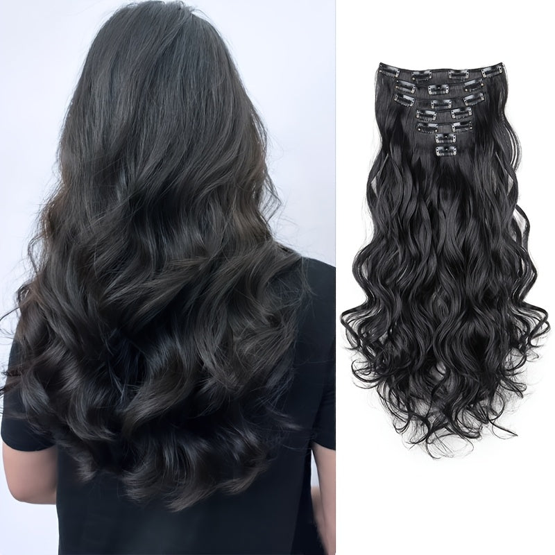 Elegant Mixed Color Clip-In Hair Extension for Women - 16 Clips, Long Wavy Curly Synthetic Hairpiece for Volume Boost & Styling