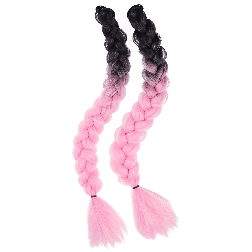2pcs Women'S Ponytail Hair Extensions, Synthetic Clip-In Braids, Straight Hair Style Basics, with Elastic Band, for Daily Wear, Hair Volume Enhancer