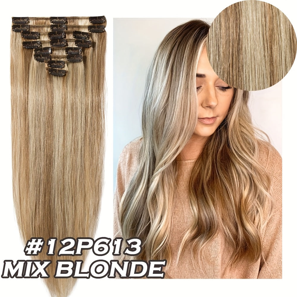 Clip In Hair Extensions Hairpieces 16-24 Inch Hair Extensions Clip Ins Soft Real Human Hairpieces Soft & Natural Straight Human Hair Extensions for Women, Use for Adding Volumn Showing Your Beauty (8pcs 18 Clips)