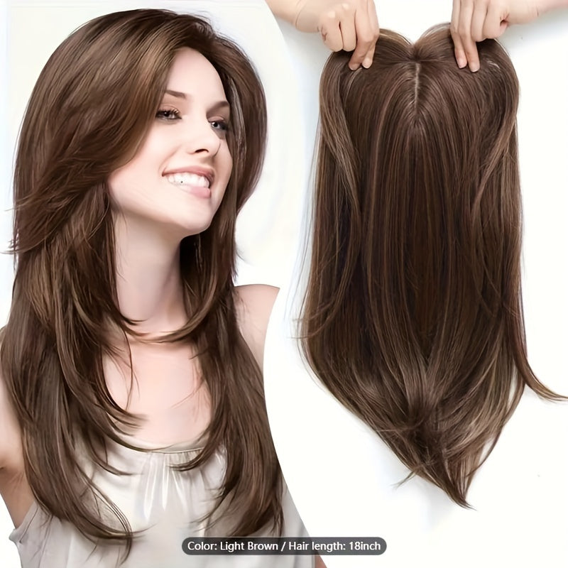 45.72cm Women'S Deep Wave Synthetic Hair Topper - Natural Look for Volume & Length, Easy-to-Style Hairpiece for Bald Spots, Adds Volume & Length, Perfect for Everyday Styling, Hair Volume Enhancer, Natural Look Hairpiece, Secure Fit Hairpiece