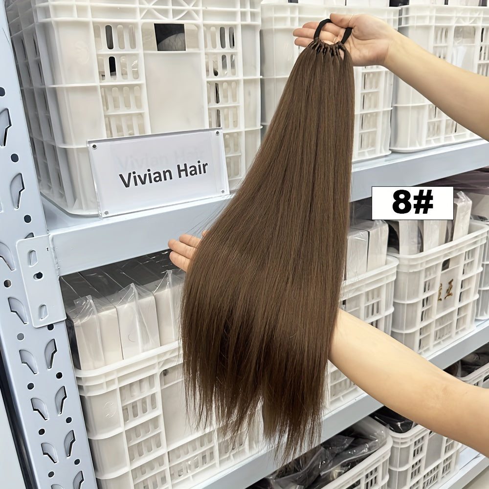 [Yaki Straight Ponytail] 28-Inch Yaki Straight High-Temperature Synthetic Ponytail Extension | Elastic Rubber Band Attachment | Versatile & Durable for Daily Use, Ponytail Hair Extensions