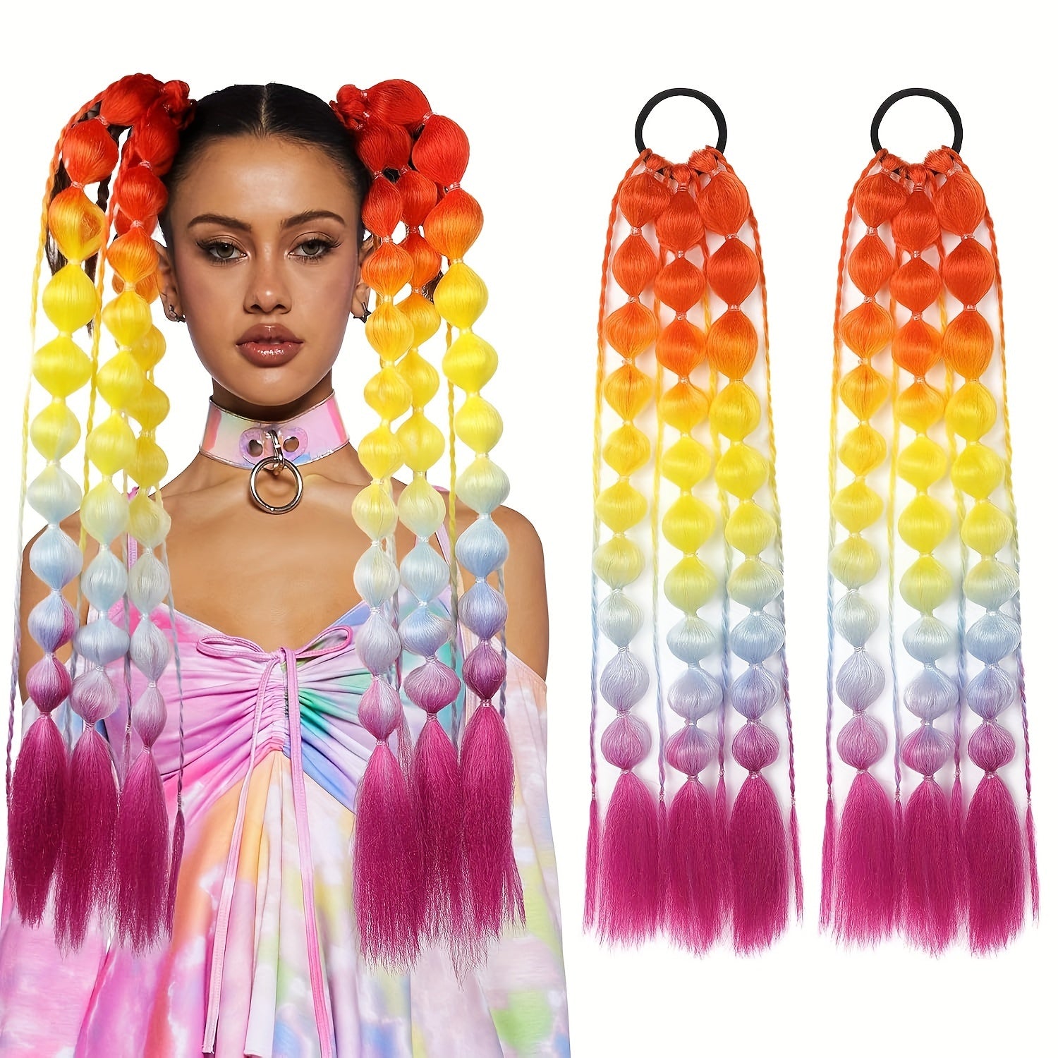 Behufun Women's Yaki Straight Bubble Ponytail Extensions - 2 Pack, 50.8cm Lightweight Hair Extensions with Tie, Ombre Synthetic Ponytails for All Ages, Rave and Festival Hair Accessories