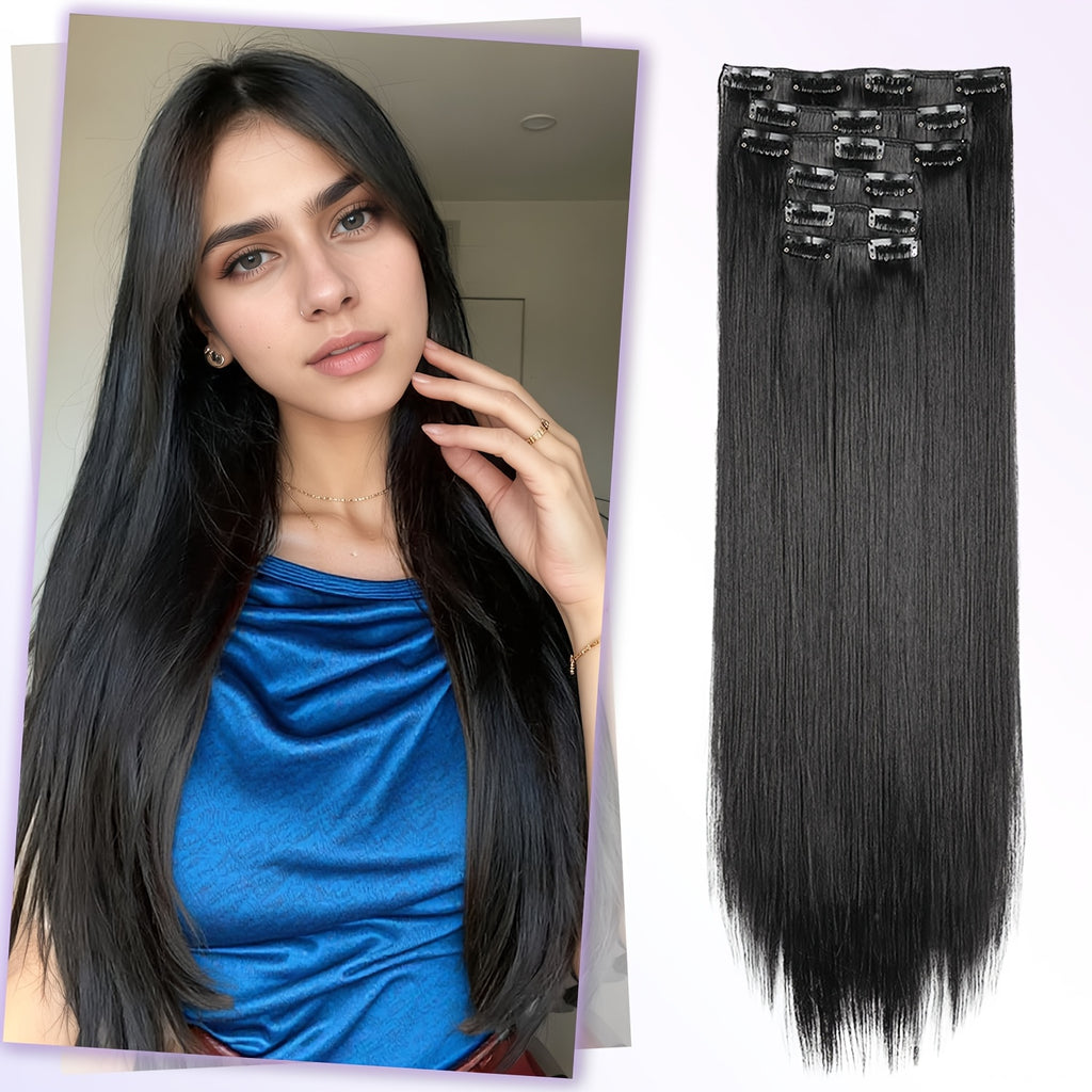 6pcs Brown Clip-In Hair Extensions 60.96cm Long - Thickened Straight Hair with Secure Clip, Natural Look for Women, Easy to Style, Adds Volume & Dimension, Versatile for All Hair Types, Stylish Hair Solution, Sleek Hairpiece