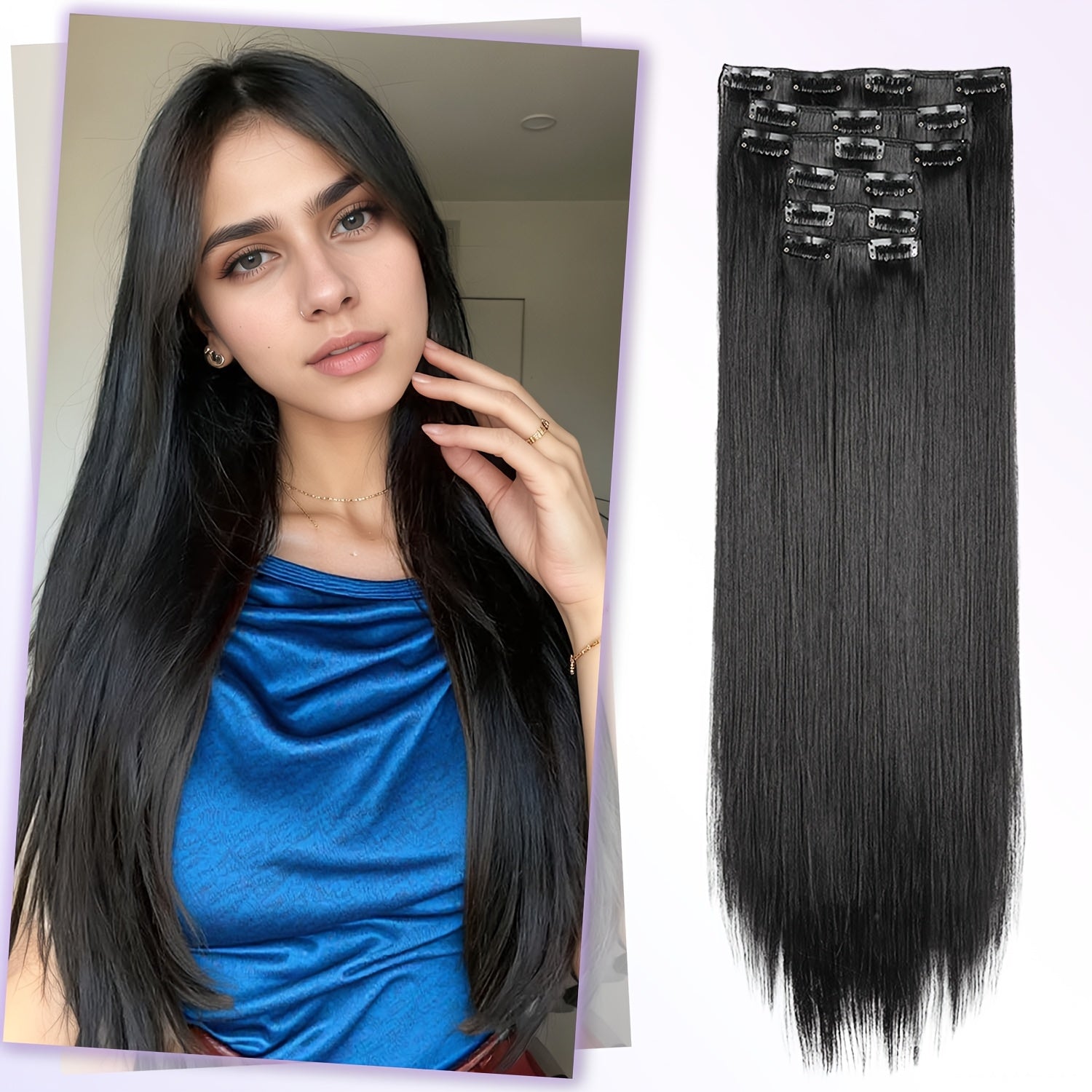 6pcs Brown Clip-In Hair Extensions 60.96cm Long - Thickened Straight Hair with Secure Clip, Natural Look for Women, Easy to Style, Adds Volume & Dimension, Versatile for All Hair Types, Stylish Hair Solution, Sleek Hairpiece