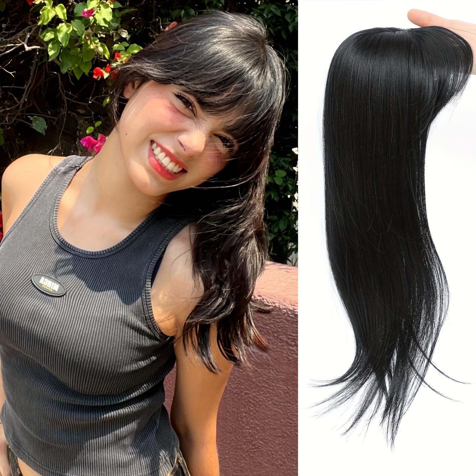 Elegant Clip-In Bangs for Women, 360° Coverage Blonde Hair Extensions with Dark Roots, French Style Straight Hair Bangs for Daily Wear, Hairpieces
